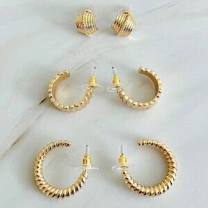 POMINA ~ CABLED TRIO SET HOOP EARRINGS